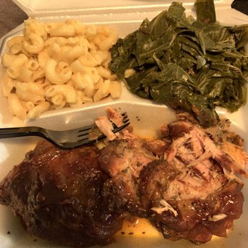 Lady K's Catering - Combo #3, peach and bourbon chicken with collard greens and Mac n cheese. Didn't need a knife, cuts with a spoon - Caterers Near Me Lady K's Catering - Combo #3, peach and bourbon chicken with collard greens and Mac n cheese. Didn't need a knife, cuts with a spoon - Caterers Near Me