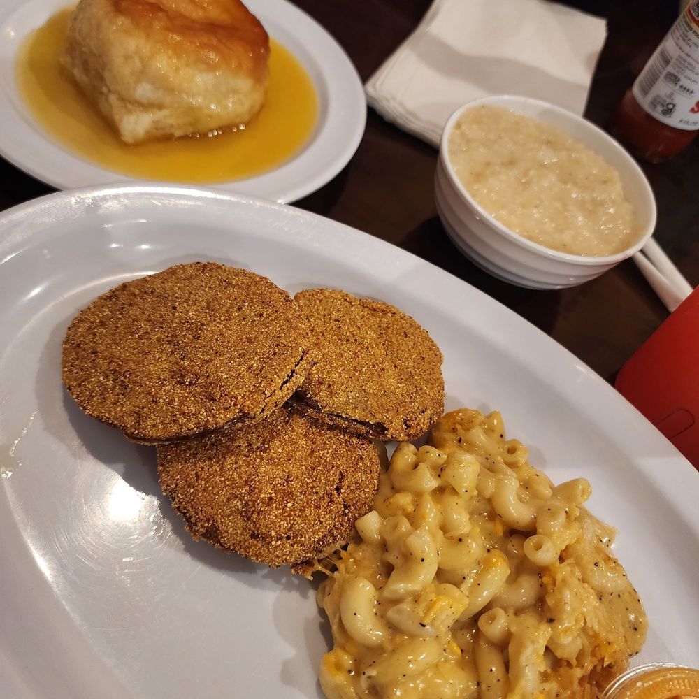 Milk & Honey Restaurant at Wesley Chapel - Fried green tomatoes. Macaroni. Honey butter biscuit. Grits. - Breakfast & Brunch Near Me - Decatur, Georgia