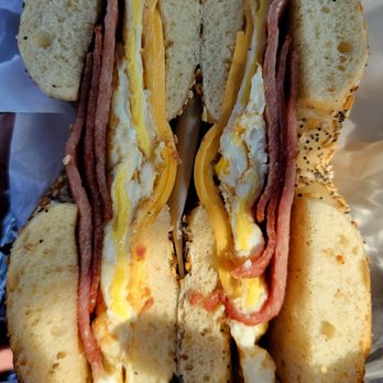 Hot Bagels Abroad - Delicious flat everything with Taylor Ham eggs and cheese. - Bagels Near Me - Clifton, New Jersey Hot Bagels Abroad - Delicious flat everything with Taylor Ham eggs and cheese. - Bagels Near Me - Clifton, New Jersey