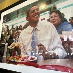 A wonderful photo of my favorite president over the table made me happy. Apparently he was too...with the food.