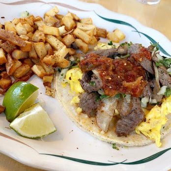Egg - Carne Asada Breakfast Taco + breakfast potatoes - Breakfast & Brunch Near Me - Saint Louis, Missouri