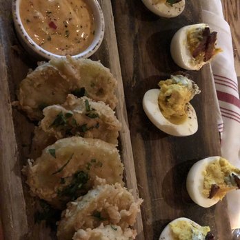 Whiskey Cake Kitchen & Bar - Deviled Eggs and Fried Green Tomatoes - New American Near Me - Katy, Texas Whiskey Cake Kitchen & Bar - Deviled Eggs and Fried Green Tomatoes - New American Near Me - Katy, Texas