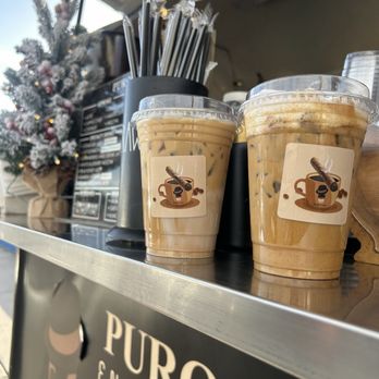 Puro Cafè - Café Bombón and one of their holiday drinks, Apple Butter Latte. - Coffee & Tea Near Me - Cudahy, California