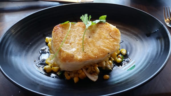 Photo of Water Grill - Santa Monica - Santa Monica, CA, US. Pan seared halibut with great corn underneath