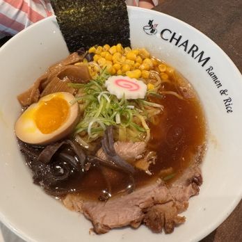Charm Ramen - Ramen with pork, soft boiled egg, mushrooms, bamboo shoots, corn - Ramen Near Me - Wellesley, Massachusetts