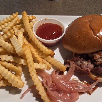 Crazy Fork - Brisket sandwich and fries as served. - American Near Me - Lincoln, Nebraska Crazy Fork - Brisket sandwich and fries as served. - American Near Me - Lincoln, Nebraska