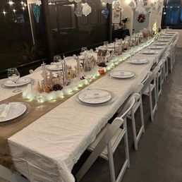Chairs, tables and charger plates