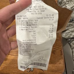 Receipt. Charged for a crunch wrap and didn't get it.