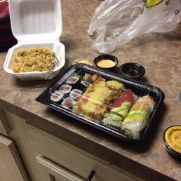 Small side of fried rice, tuna roll, monster roll (my favorite), rainbow roll Small side of fried rice, tuna roll, monster roll (my favorite), rainbow roll