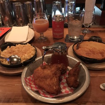 The Eagle OTR - Fried chicken white meat served with a tobacco honey, Mac and cheese, sweet cornbread, and an urban artifact squeezebox sour beer. - American Near Me - Cincinnati, Ohio The Eagle OTR - Fried chicken white meat served with a tobacco honey, Mac and cheese, sweet cornbread, and an urban artifact squeezebox sour beer. - American Near Me - Cincinnati, Ohio