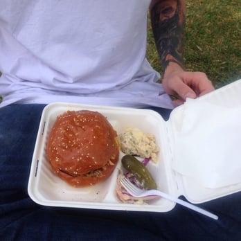 Low and Slow American BBQ - Pulled pork burger with the sides! Vaaaair good! - Food Trucks Near Me - Port Adelaide, SA