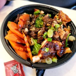 Chicken and steak bowl with brown rice