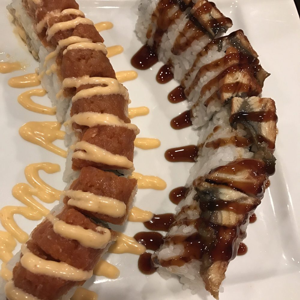 Sakura - Waterman Roll(Deep fried shrimp inside) Spicy Tuna on top. Dragon Roll(Deep fried shrimp inside) Eel on top - Sushi Bars Near Me - Fairfield, California Sakura - Waterman Roll(Deep fried shrimp inside) Spicy Tuna on top. Dragon Roll(Deep fried shrimp inside) Eel on top - Sushi Bars Near Me - Fairfield, California