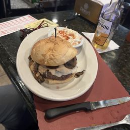 The Amos burger with coleslaw and Frank's on the coleslaw to spice it up The Amos burger with coleslaw and Frank's on the coleslaw to spice it up