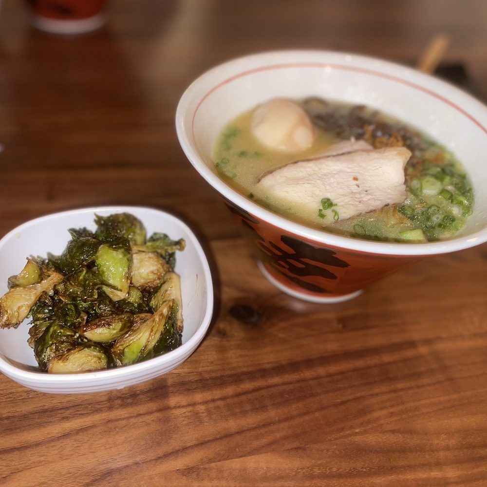 JINYA Ramen Bar - Sandy Springs - Jinya Chicken Ramen with a side of Brussels sprouts - Ramen Near Me - Sandy Springs, Georgia