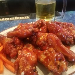 River Restaurant & Sports Bar - Great bbq wings. They also have spicy wings. Today is Wednesday. 50 cents wings. Minimum order of 6. 1.25 domestic drafts 4.00 whiskeys