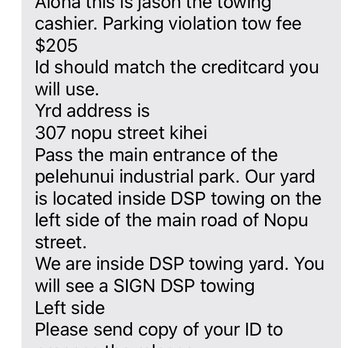 DSP Towing - The text we got when they towed our car - Towing Near Me DSP Towing - The text we got when they towed our car - Towing Near Me
