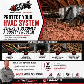 Pest Strike - Preventative maintenance isn't just for your HVAC system, it's for the attic space around it too. - Pest Control Near Me - Winchester, California Pest Strike - Preventative maintenance isn't just for your HVAC system, it's for the attic space around it too. - Pest Control Near Me - Winchester, California