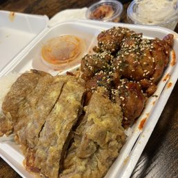 Meat Jun and Furikake Chicken
