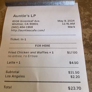 Aunties Bakery & Cafe - My bill for one. - Bakeries Near Me - Whittier, California Aunties Bakery & Cafe - My bill for one. - Bakeries Near Me - Whittier, California