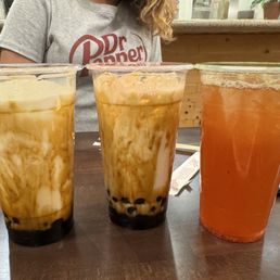 Delicious brown sugar milk drinks and a fruity tea.
