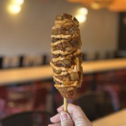 Koco Korean Fried Chicken & Croffles - Half cheese, half hotdog potato Korean corn dog