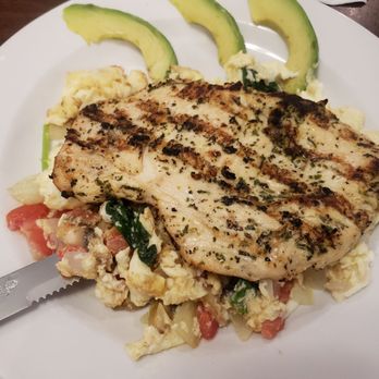 Egg House Cafe - Iron Man Scrambler with Chicken. Wonderful healthy, tasty option! - Breakfast & Brunch Near Me - Denton, Texas
