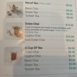 Tea menu Tea menu