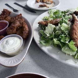 Lighthouse Restaurant - Fried Shrimp appetizer and Caesar Salad with Fried Chicken