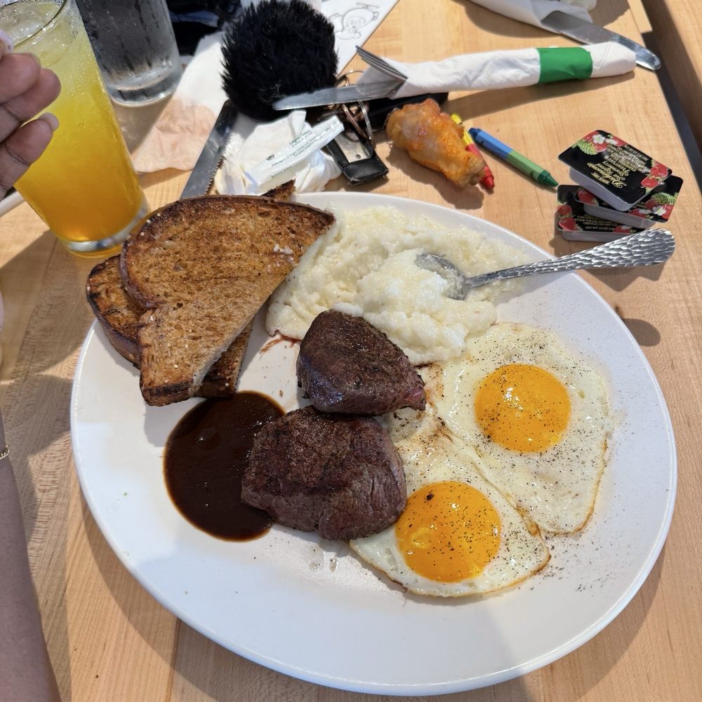 Sunshine Breakfast Bar - Steak was perfect at medium rare. And grits was good. The orange juice cocktail was trash tho. They need a refreshed drink menu. - Breakfast & Brunch Near Me - Tempe, Arizona Sunshine Breakfast Bar - Steak was perfect at medium rare. And grits was good. The orange juice cocktail was trash tho. They need a refreshed drink menu. - Breakfast & Brunch Near Me - Tempe, Arizona