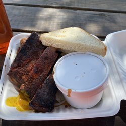 Smoke Stx - Three meat combo with brisket, ribs, and pork.  Great beans too!