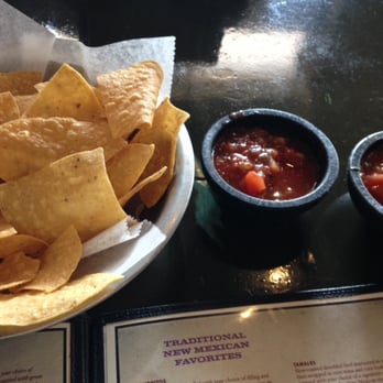 Chile Verde - complimentary warm tortilla chips with a mild and a hot salsa -- always a great way to start! - New Mexican Cuisine Near Me - Columbus, Ohio