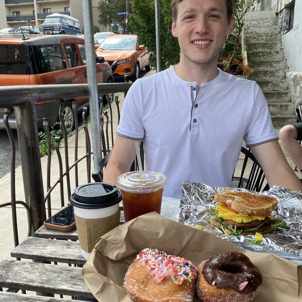 Kaibur Coffee - Raspberry sprinkle and chocolate glazed donuts, cold brew, latte, and seitan breakfast sandwich - Coffee & Tea Near Me - Pittsburgh, Pennsylvania Kaibur Coffee - Raspberry sprinkle and chocolate glazed donuts, cold brew, latte, and seitan breakfast sandwich - Coffee & Tea Near Me - Pittsburgh, Pennsylvania