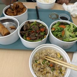 Hunan Spicy Beef Orange Chicken Garlic Broccoli Egg Fried Rice 3 Pieces Spring Rolls