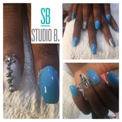 Acrylic overlay with CND Shellac crystals stones,