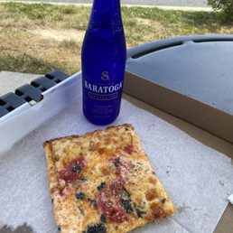 Grandma Crispy with a Saratoga sparkling water.