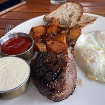 Steak 954 - The steak and eggs were tasty, but the star of this dish was the caramelized onions on the breakfast potatoes! Yum!!! - Steakhouses Near Me - Fort Lauderdale, Florida Steak 954 - The steak and eggs were tasty, but the star of this dish was the caramelized onions on the breakfast potatoes! Yum!!! - Steakhouses Near Me - Fort Lauderdale, Florida