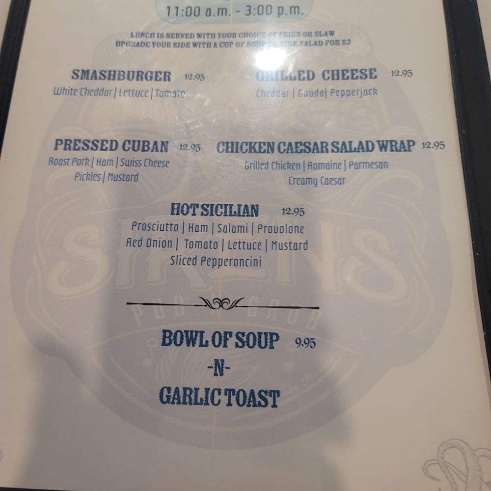 Sirens - Menu - Sports Bars Near Me - Seminole, Florida