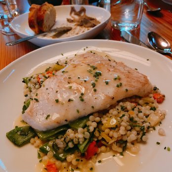 Duck Soup - Halibut with pearl couscous - New American Near Me - Friday Harbor, Washington Duck Soup - Halibut with pearl couscous - New American Near Me - Friday Harbor, Washington