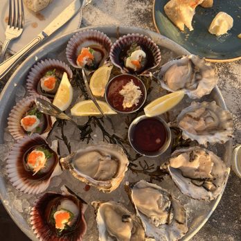 Bluewater Grill - Ponzu Sashimi Sea Scallops, Oyster on the Half Shell - Seafood Near Me - Santa Barbara, California Bluewater Grill - Ponzu Sashimi Sea Scallops, Oyster on the Half Shell - Seafood Near Me - Santa Barbara, California