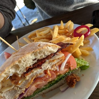 Wild Oak Cafe - Half of a crispy chicken sandwich with fries (the other half was in his belly, very good!) - Cafes Near Me - Glendale, California