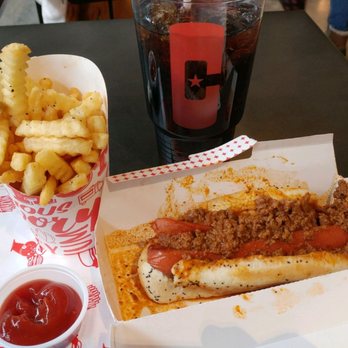 Clancy's Hamburgers - Chili Dog with onions and crinkle fries - Burgers Near Me - Indianapolis, Indiana