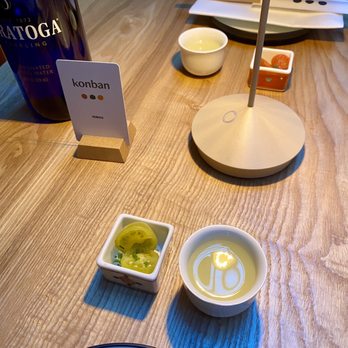 Konban - Complimentary sparking yuzu and vinegar soaked tomatoes - Izakaya Near Me - New York, New York Konban - Complimentary sparking yuzu and vinegar soaked tomatoes - Izakaya Near Me - New York, New York