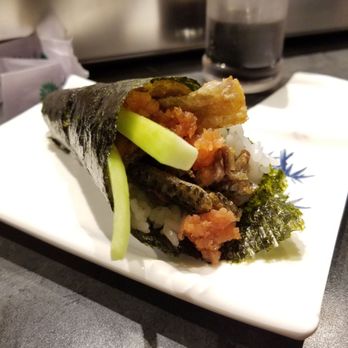Sushi Time - Salmon skin hand roll with spicy tuna added - Sushi Bars Near Me - Idaho Falls, Idaho Sushi Time - Salmon skin hand roll with spicy tuna added - Sushi Bars Near Me - Idaho Falls, Idaho