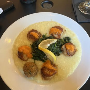 Sassafras Southern Bistro - Pan Seared Sea Scallops* & Risotto - Southern Near Me - Greenville, South Carolina Sassafras Southern Bistro - Pan Seared Sea Scallops* & Risotto - Southern Near Me - Greenville, South Carolina