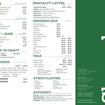Slowpokes - drinks menu - Coffee & Tea Near Me - Houston, Texas