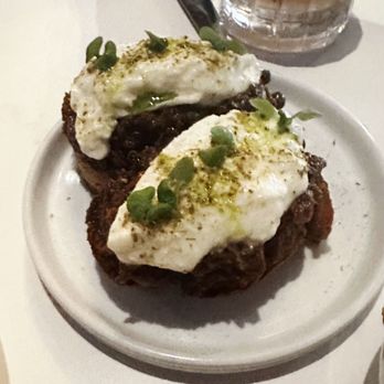 Poppy & Seed - Eggplant crostini topped with burrata - American Near Me - Anaheim, California Poppy & Seed - Eggplant crostini topped with burrata - American Near Me - Anaheim, California