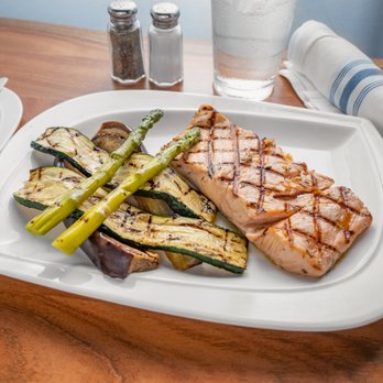 Black Olive - grilled fish and vegetables on a white plate - Greek Near Me - Voorhees, New Jersey Black Olive - grilled fish and vegetables on a white plate - Greek Near Me - Voorhees, New Jersey