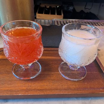Farmacia Cocktail Bar - Flight (gochugaru cordial and maekgoli) - Cocktail Bars Near Me - Boston, Massachusetts