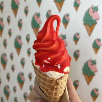 Pink Pony Soft Serve - Cherry dipped vanilla waffle cone - Ice Cream & Frozen Yogurt Near Me - Albuquerque, New Mexico